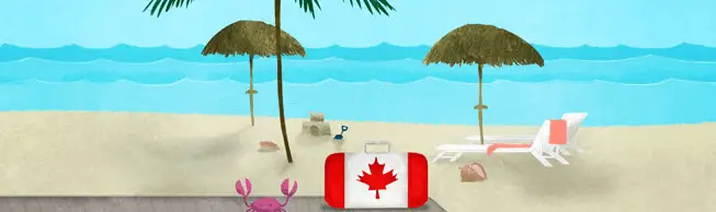 Canada luggage on beach illustration