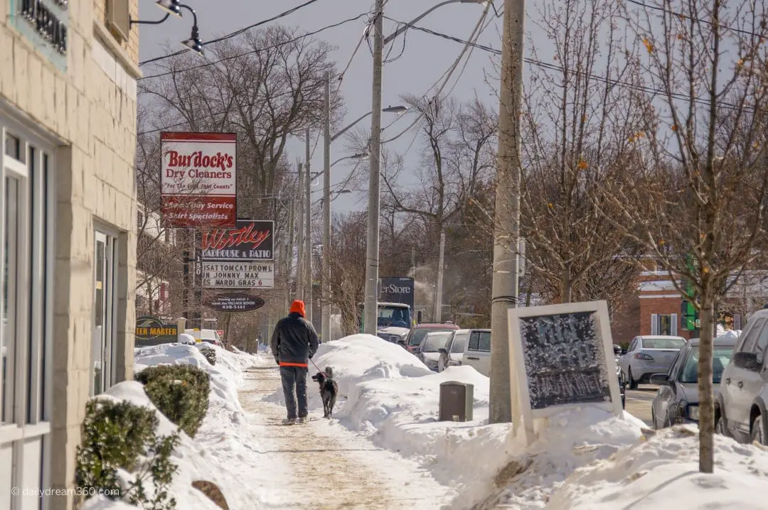 Main street in Wortley Village in London Ontario during winter