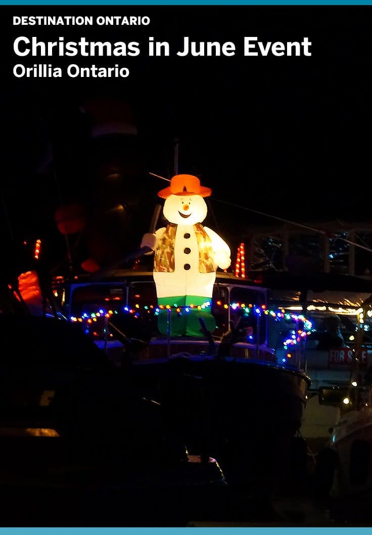 Celebrate Christmas in June in Orillia Ontario. A fun annual event where boaters decorate for the holidays.