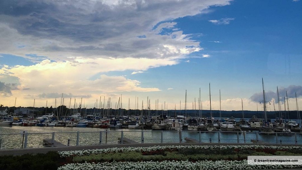 Waterfront boats in marina Hamilton Ontario