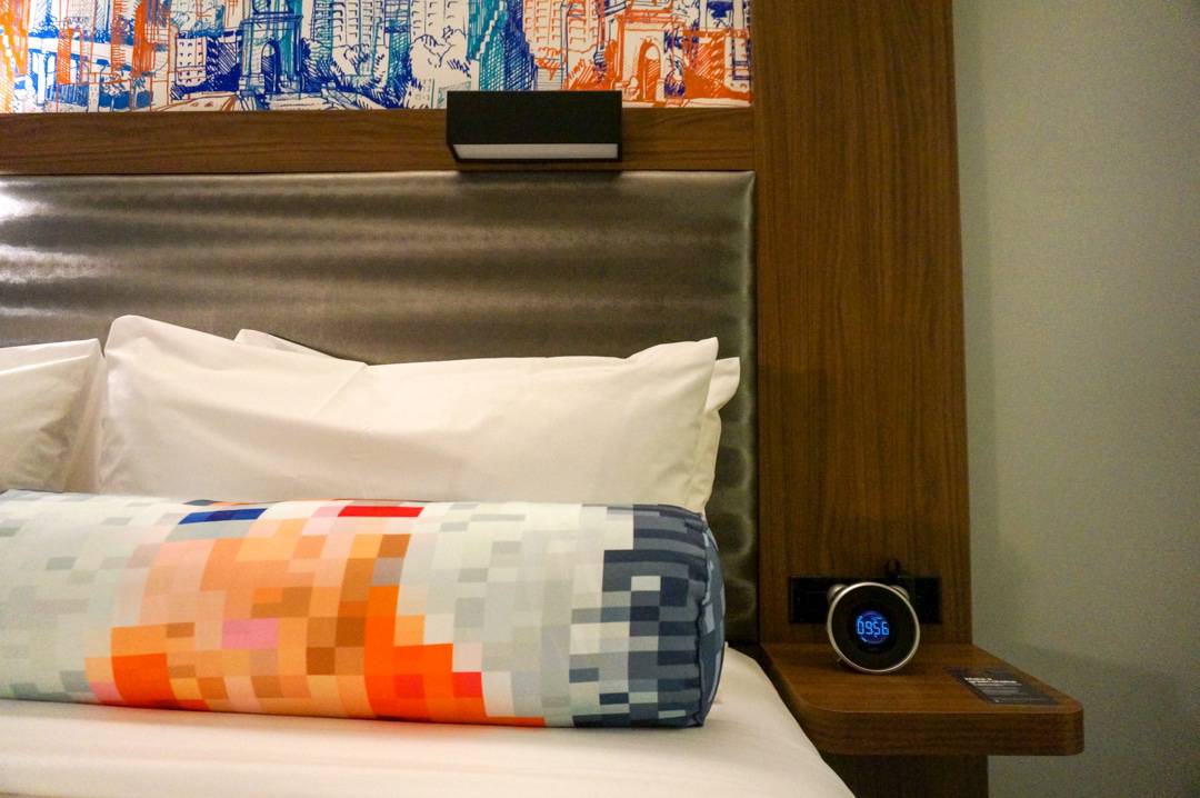 Bluetooth radio at bedside of Aloft Houston Downtown review