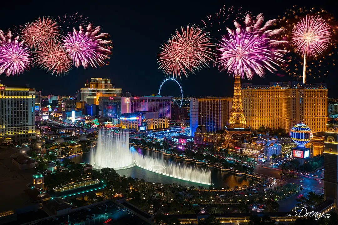 Las Vegas Strip with Fireworks
