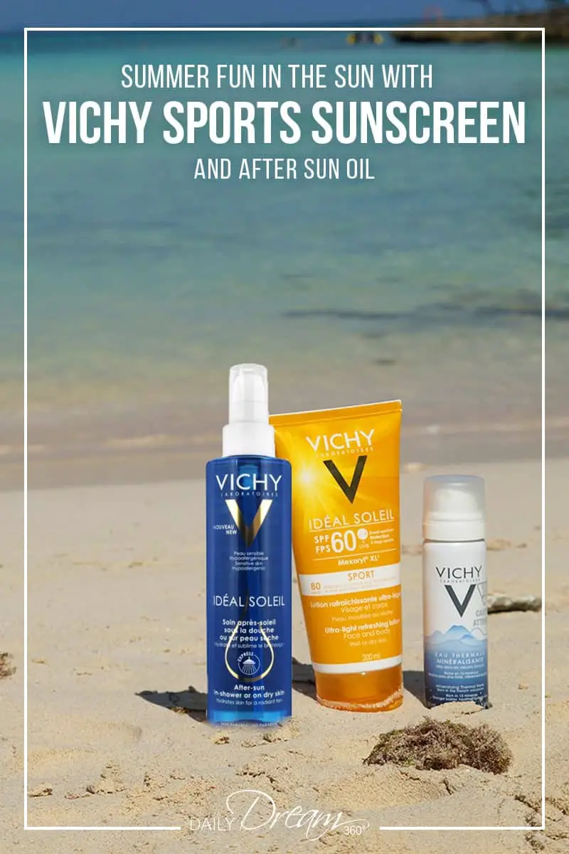 We tested Vichy Ideal Sport Sunscreen with a 60 SPF and Vichy After Sun Body Oil. Keeping skin safe from sun's harmful rays and soft and moisturized in the summer can be a challenge. In this article we share all the details about this summer trio from Vichy. | #Sunscreen #Beauty #SunProducts #Vichy #VichyLover |