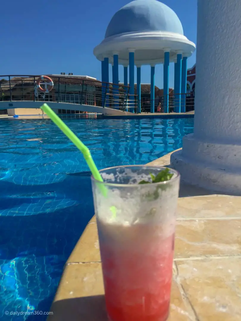 Drink sitting on pool bar at Iberostar Varadero resort Cuba