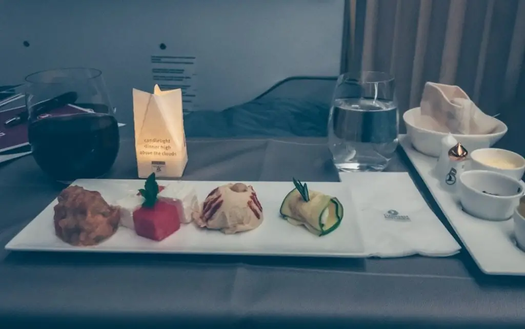 Dinner served in Business Class on Turkish Airlines