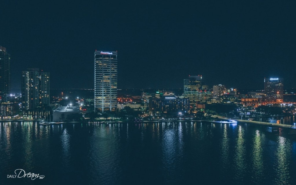 Jacksonville skyline at night, view overlooking the St. John's river.