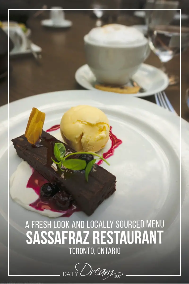 Flourless chocolate dessert at Sassafraz Toronto Restaurant
