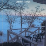 Winter cottage balcony over looking lake at Briars resort Ontario