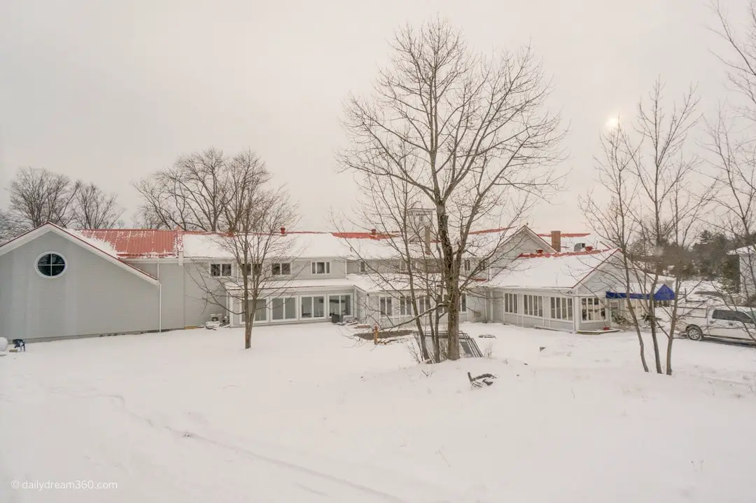 Viamede resort buildings in snow