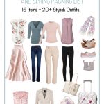 16 items to include in a spring capsule wardrobe with text How to Build a Spring Capsule Wardrobe and Spring Packing List