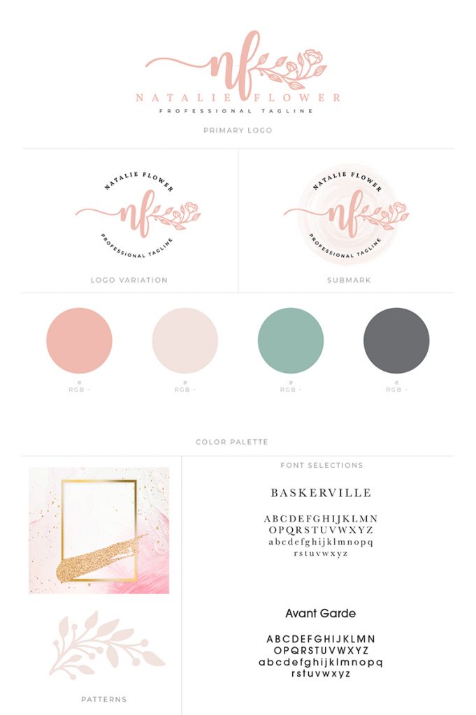 Feminine blog template and brand board