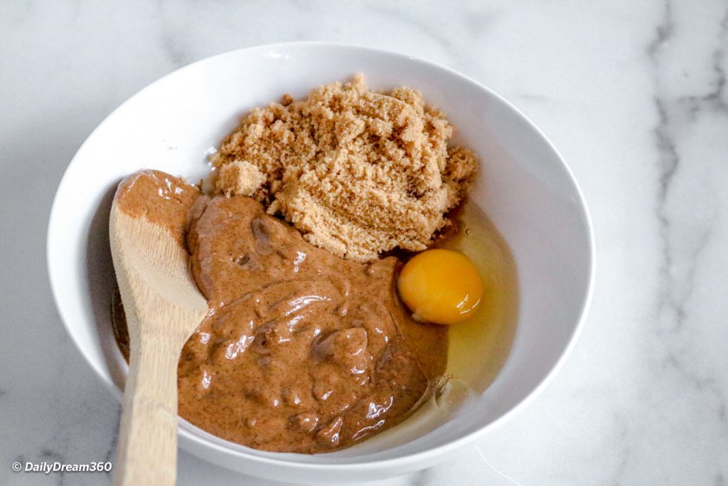 Keto Almond Butter Cookies with Chocolate Recipe mixing bowl with ingredients