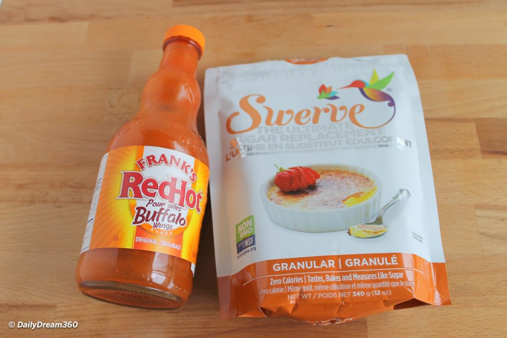 ingredients for low carb keto wings Franks Red Hot Sauce and Swerve Sweetner