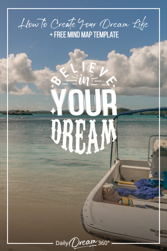 Follow your dream text with water and boat in background