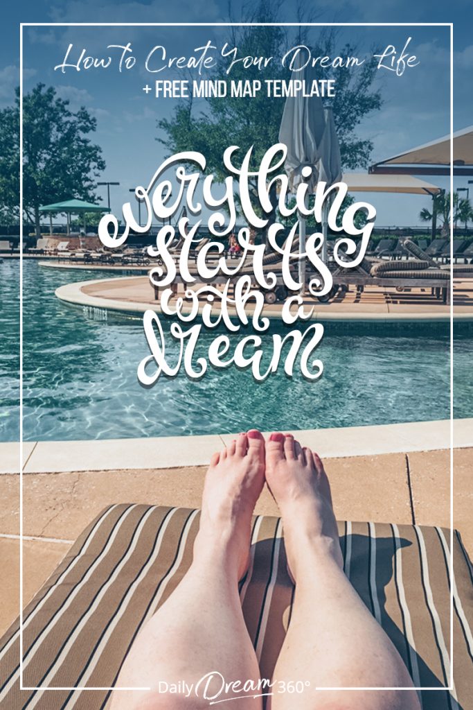 Woman's legs on beach lounger with text everything stars with a dream