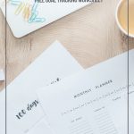 Goal tracking sheet on desk with computer and coffee and text: How to Set Goals and Achieve Them with Free Goal Tracking Worksheet