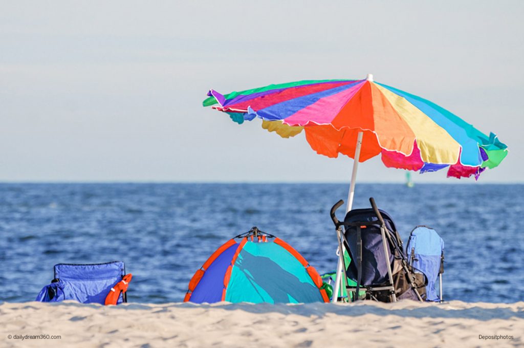 Childs beach shade and umbrella on beach