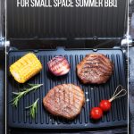Food on grill with text Best Indoor Grills for Your Small Space Summer BBQ