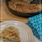 Cabbage frittata in pan and on plate with pin text Can You Mix Cabbage and Eggs? Try this Cabbage Frittata Recipe