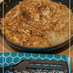 Cabbage frittata in pan and on plate with pin text Can You Mix Cabbage and Eggs? Try this Cabbage Frittata Recipe