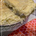 Cabbage frittata in stand and on plate with pin text Can You Mix Cabbage and Eggs? Try this Cabbage Frittata Recipe