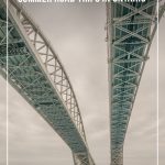 Sarnia bridge on cloudy day with text: Destinations for Summer Road Trips in