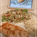 Food prepared in front of tablet with text overlay Easy Low Carb Meal Planning for Beginners + Meal Planning Template