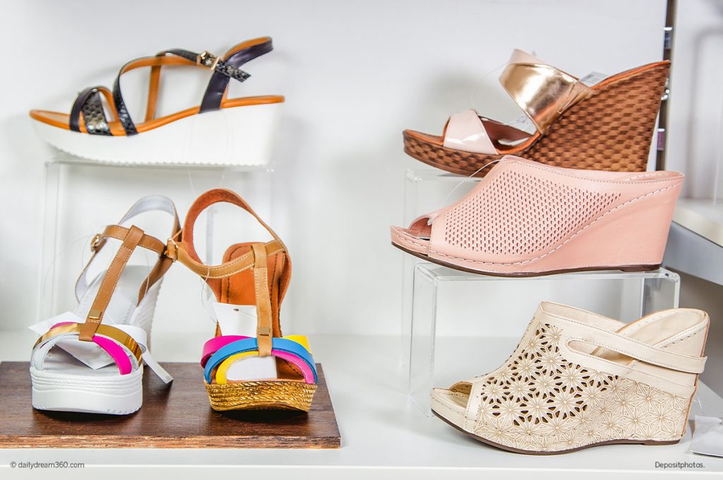 Summer shoes and sandals on display in store