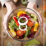 Woman preparing healthy meal with pin text Tips on How to Start a Healthy Lifestyle and Stick to It