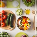 Top view of healthy food with pin text Tips on How to Start a Healthy Lifestyle and Stick to It