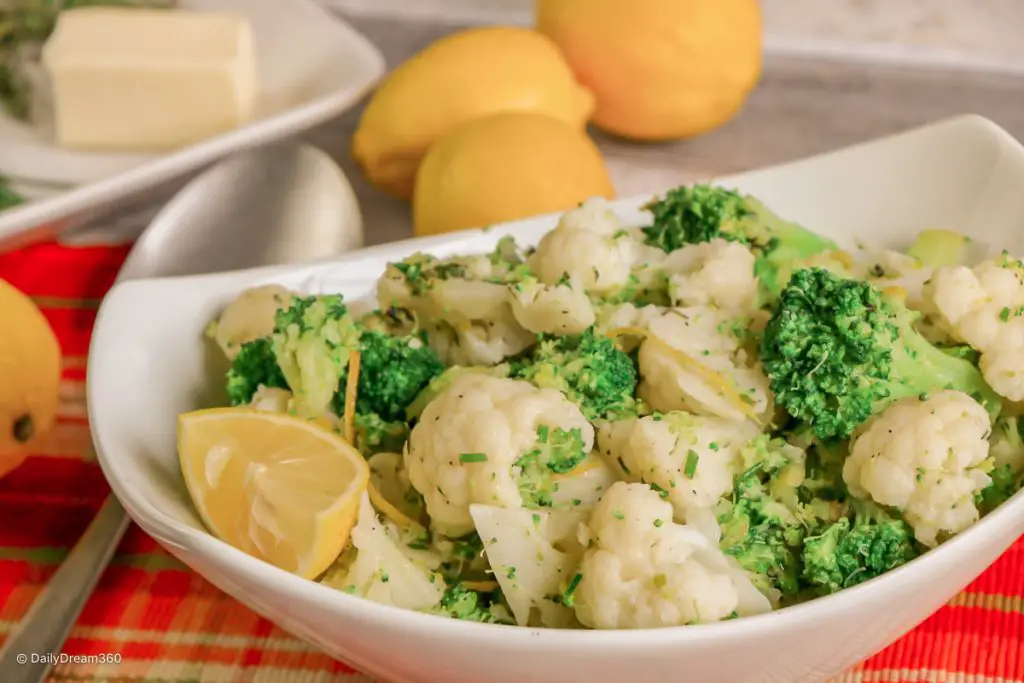 Boiled Broccoli and Cauliflower with Herb Butter 