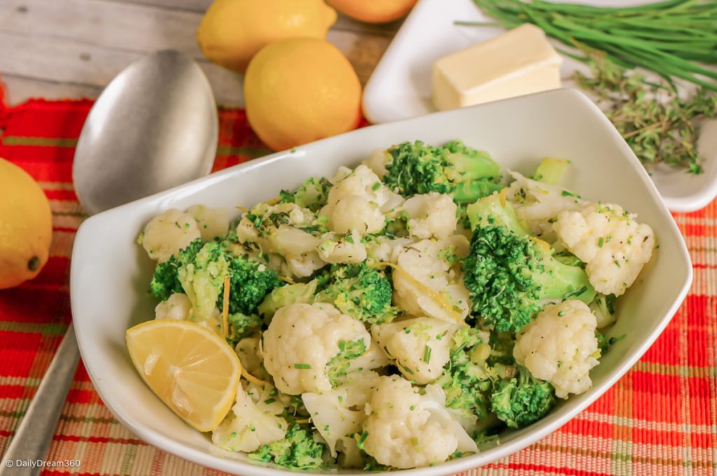 Boiled Broccoli and Cauliflower with Herb Butter