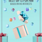 Pin image: 3D gifts on blue background with text: Best Gifts for Him Based on His Interests