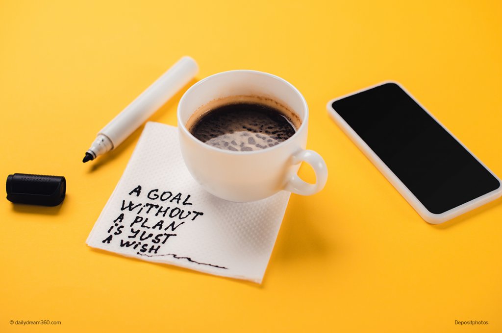 Coffee cup with napkin and inspirational message over yellow background