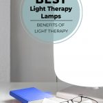 Light therapy lamp in front of books on a desk with text: Benefits of Light Therapy and the 5 Best Light Therapy Lamps