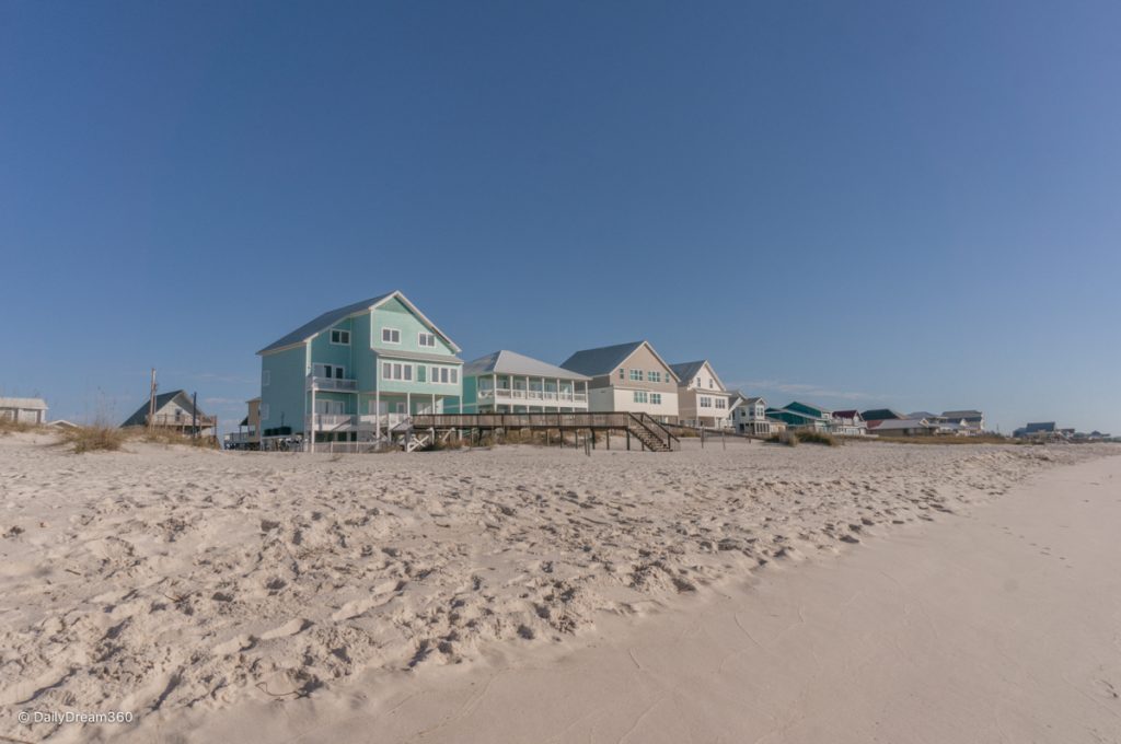 Colourful beach houses on Fort Morgan Beach Alabama