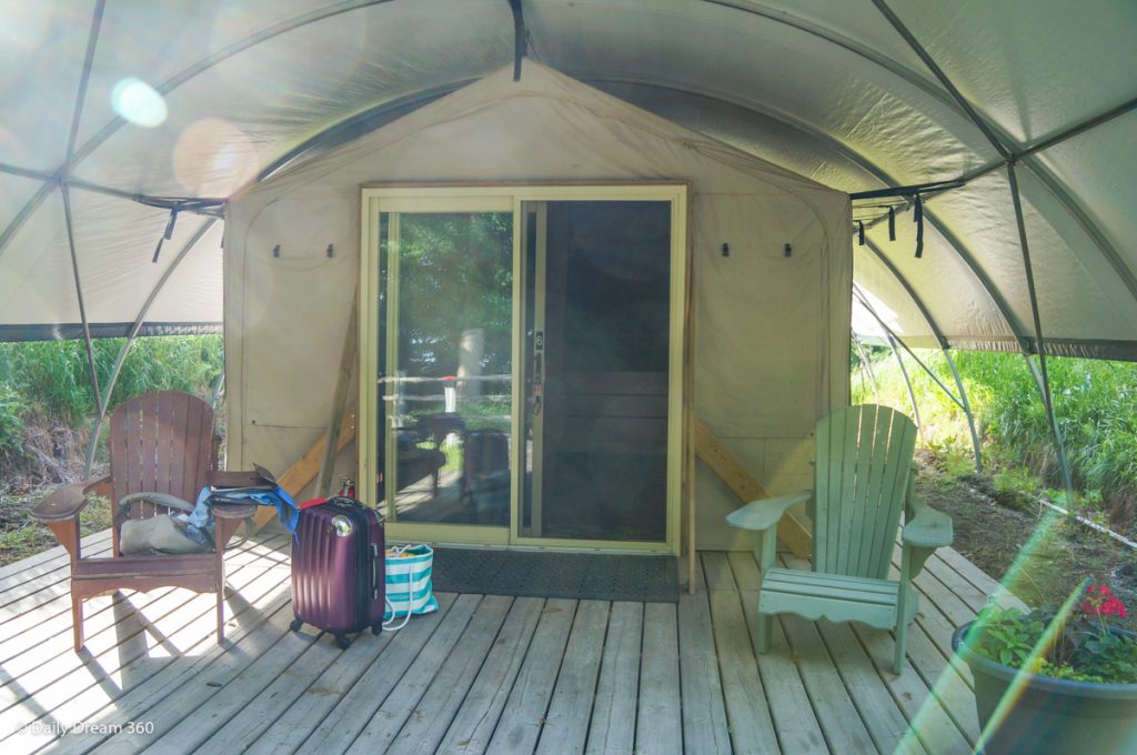 Front entrance to Wilderness Tent at long Point Eco-Adventures