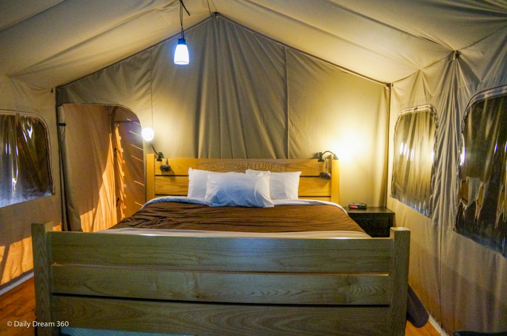 View inside Wilderness Tent at Long Point Eco-Adventures in St. Williams Ontario