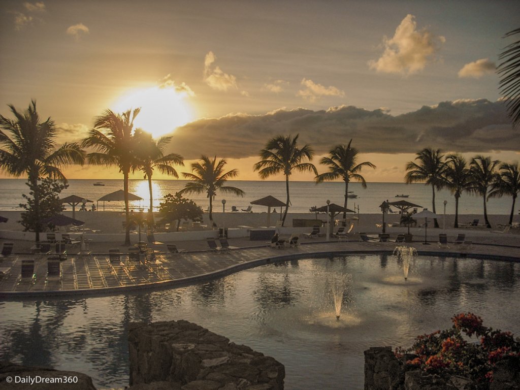 Sunset at beach and pool in Jolly Beach Resort and Spa