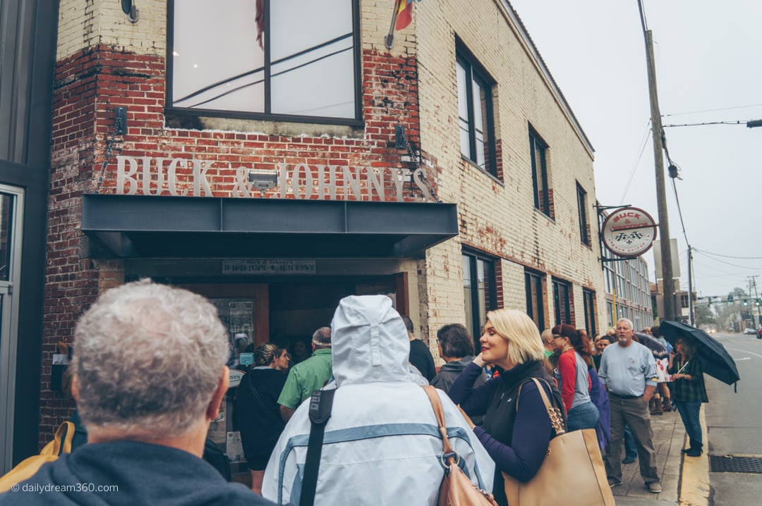 Huge crowd lines up outside Buck and Johnny's Lafayette Louisiana