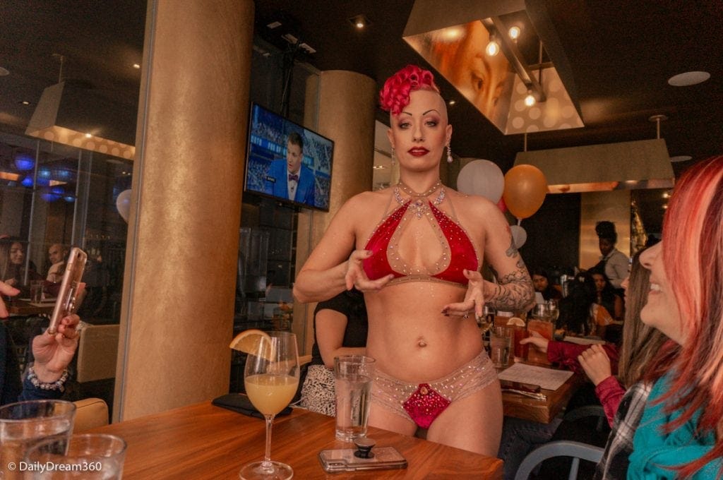 Bella Blue dances during Burlesque Brunch Sobou New Orleans LA