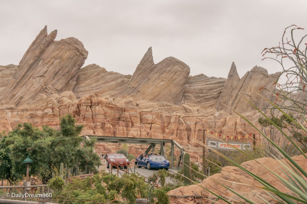 Cars racing in Cars Land part of Disneyland California Advenutre