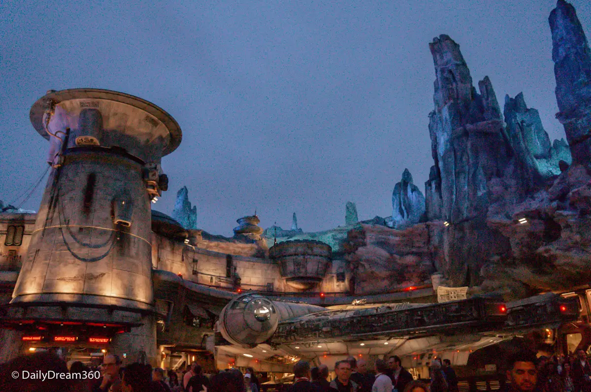 Millennium Falcon sits in Star Wars Galaxy's Edge in Disneyland California
