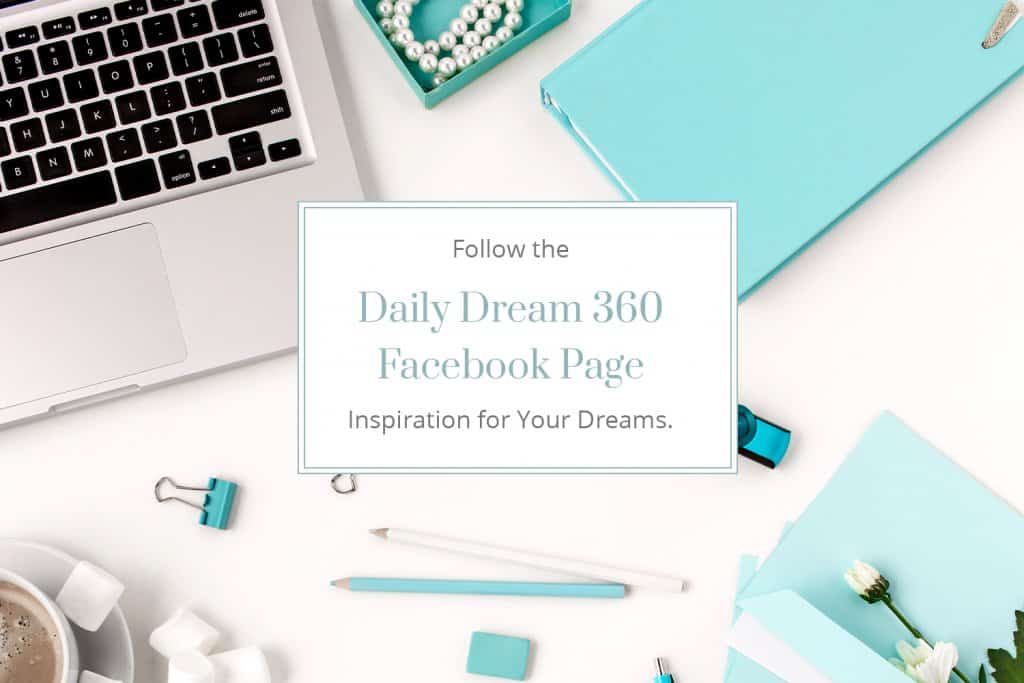 Follow Daily Dream 360 Facebook Page with computer and blue desktop items in background