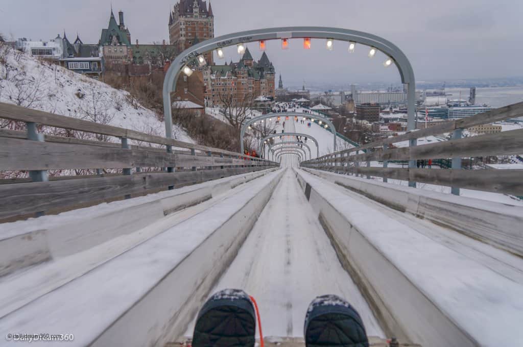 Heading down the Quebec City Toboggan Ride