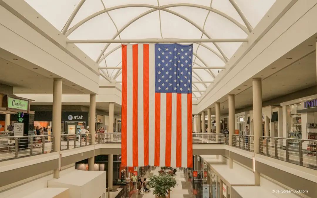 Flag hanging inside Galleria Mall Buffalo