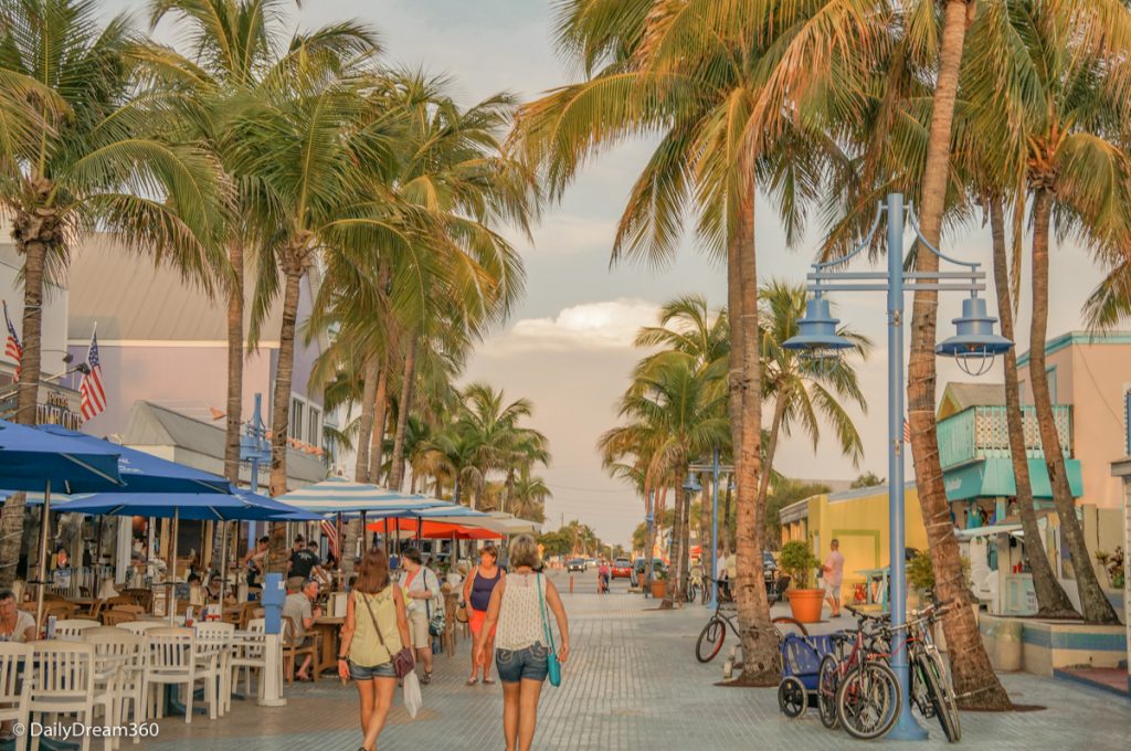 Shoppers walking in Times Square District Fort Myers Beach Florida