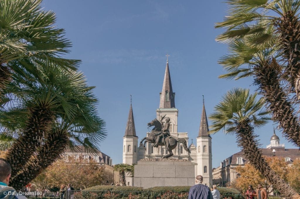 Jackson's Square statue in front of cathedral in New Orleans