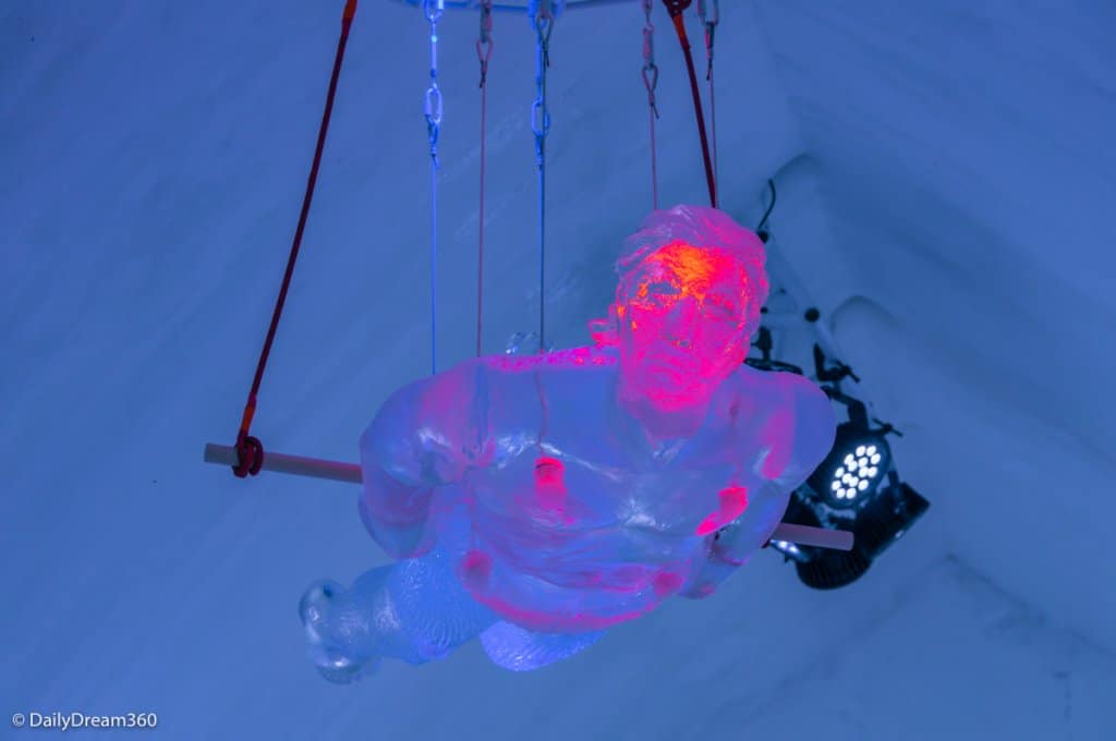 Circus ice carving in Quebec City Ice Hotel