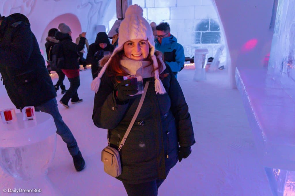 Enjoy a cocktail inside the Quebec City Ice Hotel